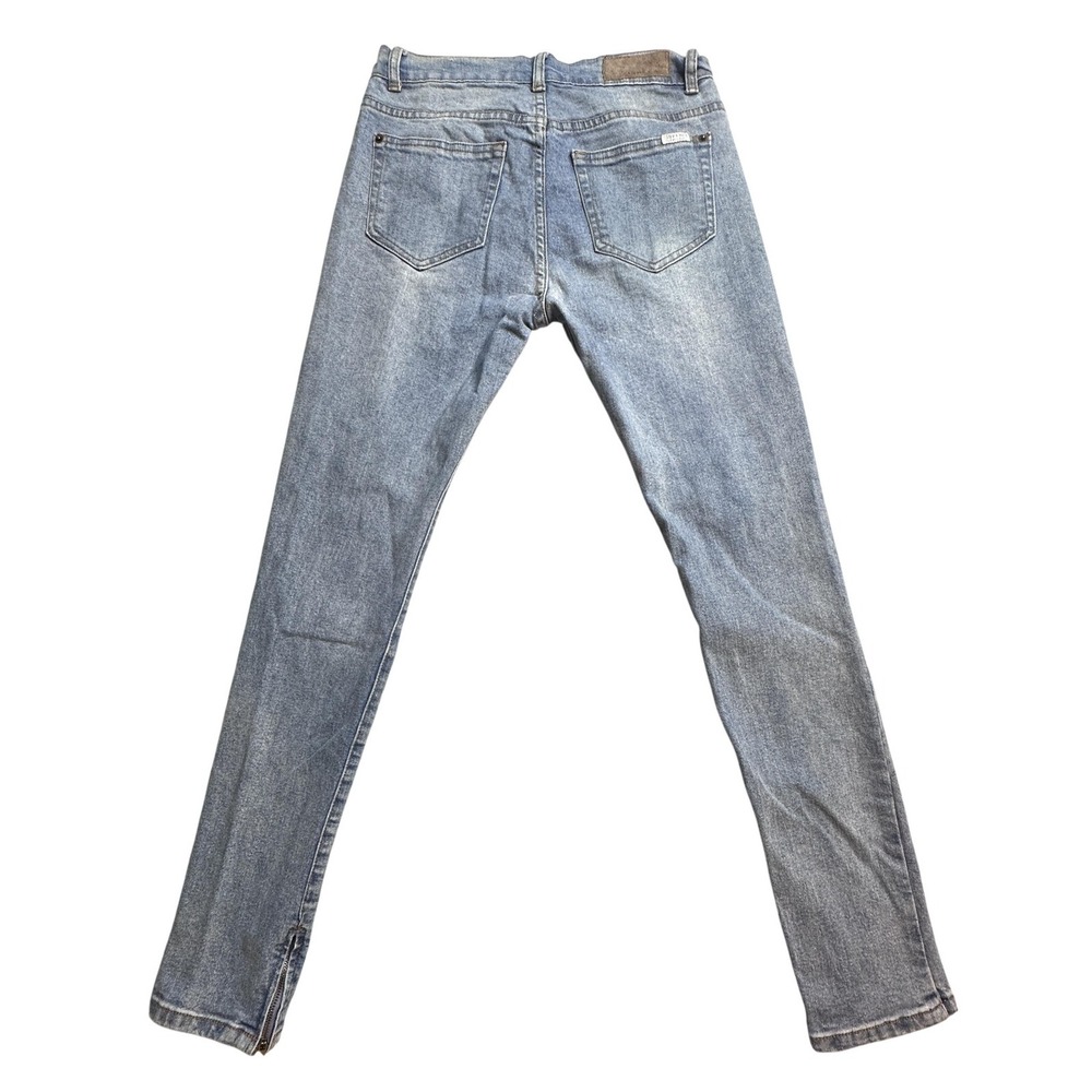 Liquor N Poker Skinny Jeans Womens 30 Light Wash Distressed Ankle Zip Denim